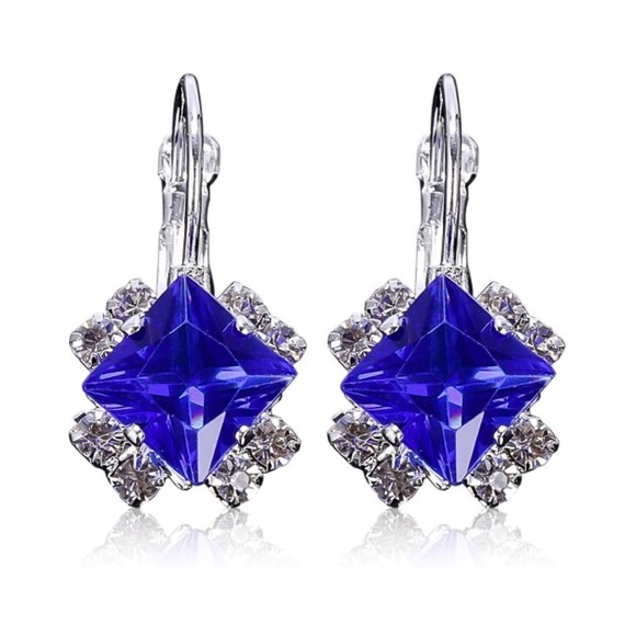 Silver Blue & Clear Crystal Lever Back Earrings - Picture 4 of 8